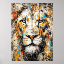 Abstract Expressionist Lion Portrait Modern Wild Poster