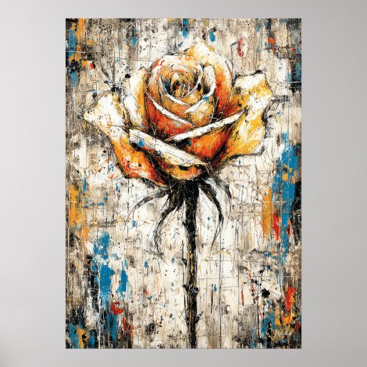 Abstract Expressionist Rose Painting Modern Floral Poster (Vorne)