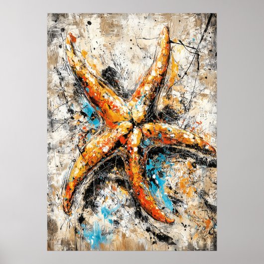 Abstract Expressionist Starfish Painting Coastal Poster (Vorne)