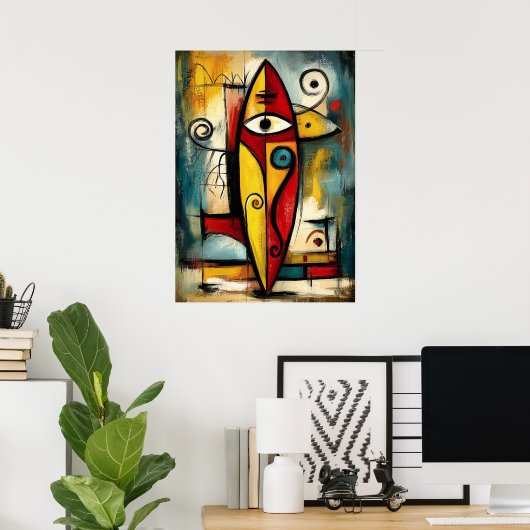 Abstract Expressionist Surfboard – Symbolic Modern Poster (Heimbüro)