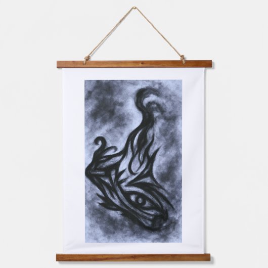 Abstract Eye and Flame Charcoal Art Wandteppich Mit Holzrahmen (Vorderseite)