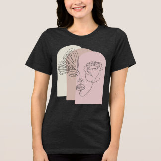 Abstract Face Art T-Shirt with Rose & Butterfly – Tri-Blend Shirt
