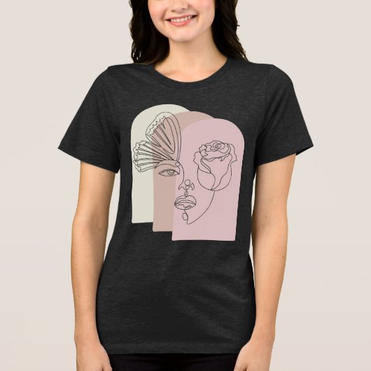 Abstract Face Art T-Shirt with Rose & Butterfly – Tri-Blend Shirt (Vorderseite)
