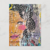 Abstract Face Polka Dot Hair Mixed Media Collage Postkarte (Vorderseite)