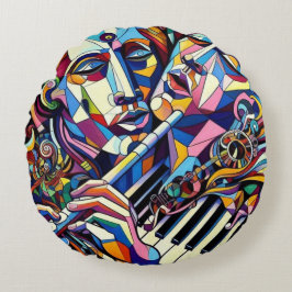 Abstract Faces and Instruments Rundes Kissen