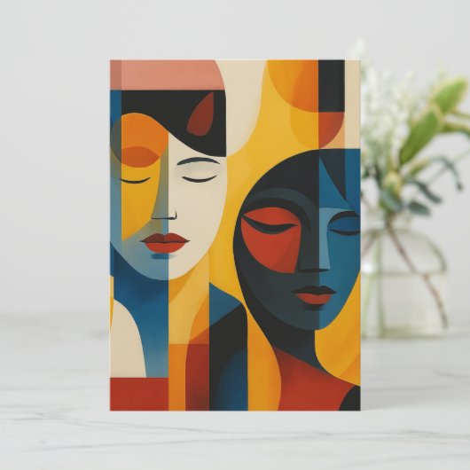 Abstract Faces Art Print, Dual Portrait, Abstract Einladung (Stehend Vorderseite)