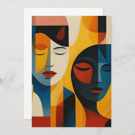 Abstract Faces Art Print, Dual Portrait, Abstract Einladung (Vorne/Hinten)