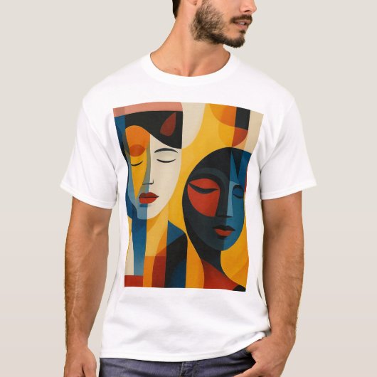 Abstract Faces Art Print, Dual Portrait, Abstract T-Shirt (Vorderseite)