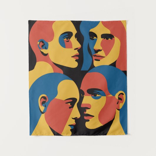 Abstract Faces Grid Art Print, Human Faces Wandteppich (Vorderseite)