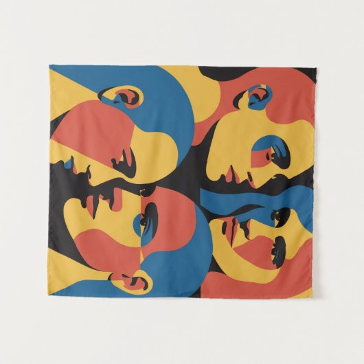 Abstract Faces Grid Art Print, Human Faces Wandteppich (Vorderseite (Horizontal))