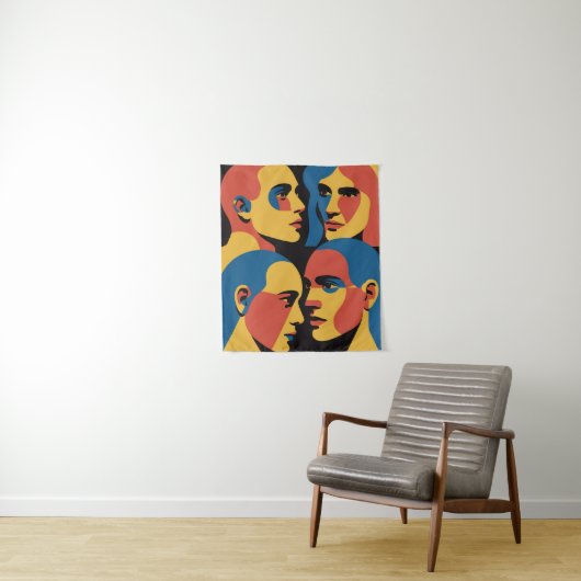 Abstract Faces Grid Art Print, Human Faces Wandteppich (Beispiel)