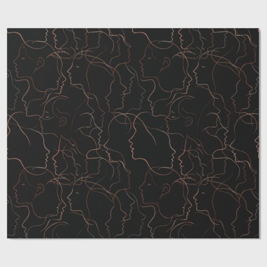 Abstract Faces Line Art Wrapping Paper Geschenkpapier (Flach)