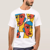 Abstract Faces Print, Vibrant Geometric Art T-Shirt (Vorderseite)