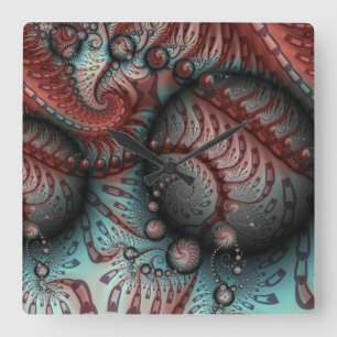 Abstract Fantasy Fractal Art Balls Brown Blue Quadratische Wanduhr