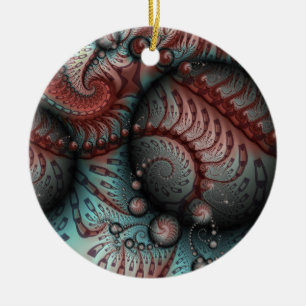Abstract Fantasy Fractal Balls Brown Blue Circle Keramik Ornament
