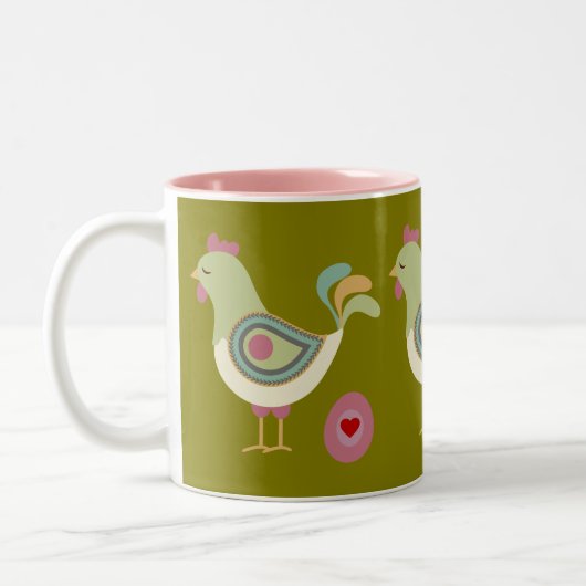 Abstract Farm Art Green Coffee Cup – Chicken & Egg Zweifarbige Tasse (Links)