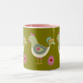 Abstract Farm Art Green Coffee Cup – Chicken & Egg Zweifarbige Tasse (Mittel)