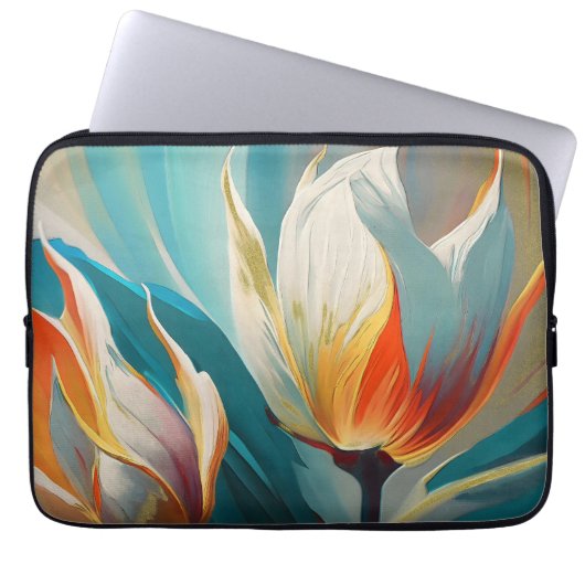 Abstract Floral Glow in Teal and Orange Laptopschutzhülle (Vorderseite)