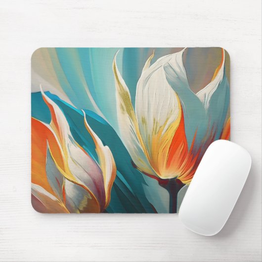 Abstract Floral Glow in Teal and Orange Mousepad (Mit Mouse)