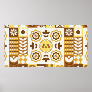 Abstract floral hand drawn. Scandinavian and folk Poster