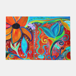 Abstract floral orange, blue intuitive art fußmatte