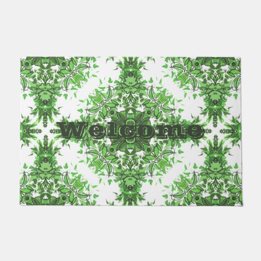 Abstract Floral Pattern In Black & Green On White Fußmatte (Vorderseite)