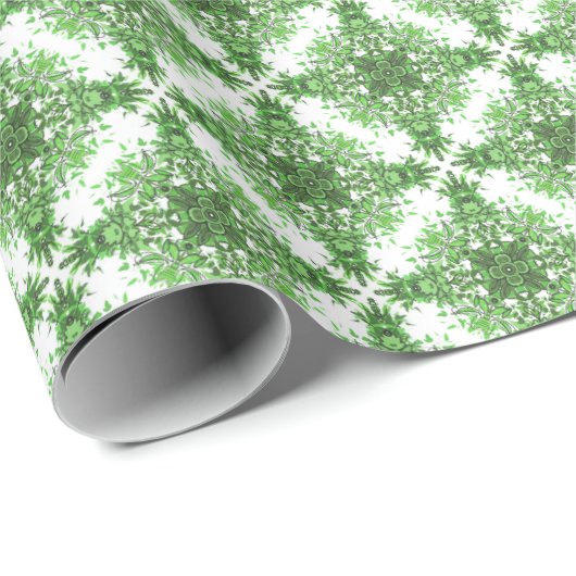 Abstract Floral Pattern In Black Green On White Geschenkpapier (Rolleneckpunkt)