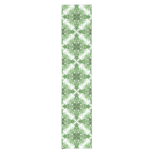 Abstract Floral Pattern In Black & Green On White Kurzer Tischläufer (Vorderseite)