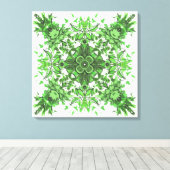 Abstract Floral Pattern In Black & Green On White Leinwanddruck (Insitu (Holzboden))