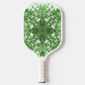 Abstract Floral Pattern In Black & Green On White Pickleball Schläger (Rückseite)