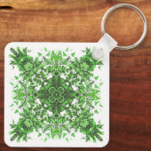 Abstract Floral Pattern In Black & Green On White Schlüsselanhänger (Rückseite)