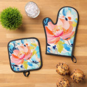 Abstract floral pattern painting  ofenhandschuh & Topflappen-Set (Oben Unten)