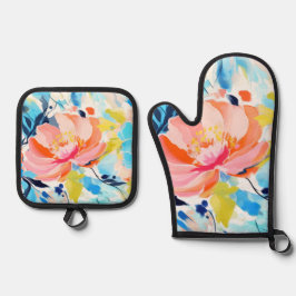 Abstract floral pattern painting  ofenhandschuh & Topflappen-Set