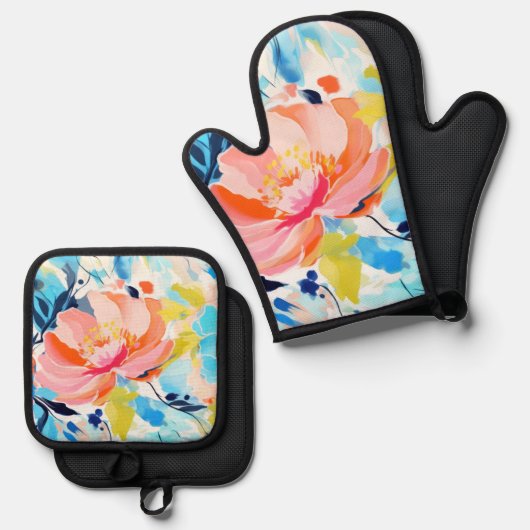 Abstract floral pattern painting  ofenhandschuh & Topflappen-Set (Vorderseite/Rückseite)