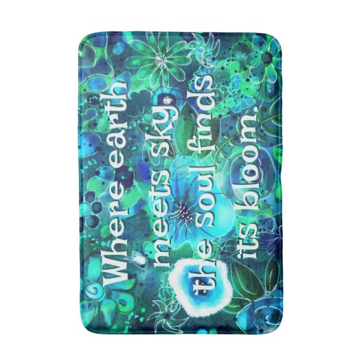 Abstract Floral Teal Blue Green Personalized Badematte (Vorderseite Vertikal)