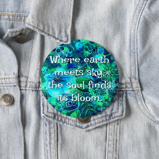 Abstract Floral Teal Blue Green Personalized Button (Beispiel)