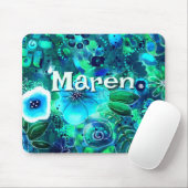 Abstract Floral Teal Blue Green Personalized Mousepad (Mit Mouse)