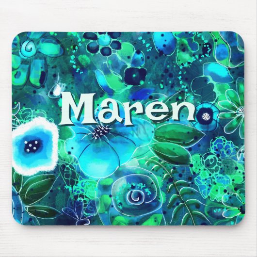 Abstract Floral Teal Blue Green Personalized Mousepad (Vorne)