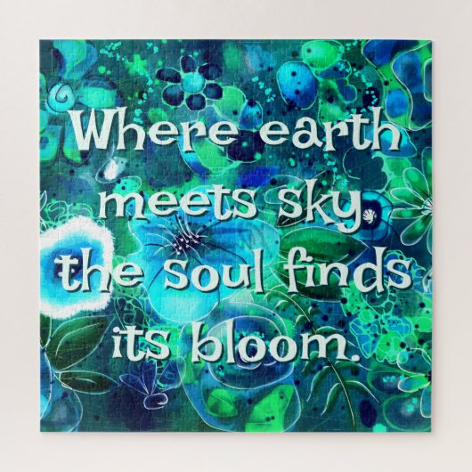 Abstract Floral Teal Blue Green Personalized Puzzle (Vertikal)