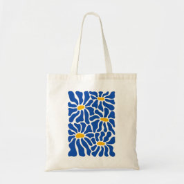 Abstract Floral Tote Bag | Blue Retro Art Tragetasche
