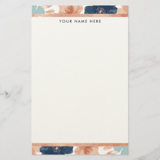 Abstract Floral with Rose Gold Border Briefpapier (Vorderseite)