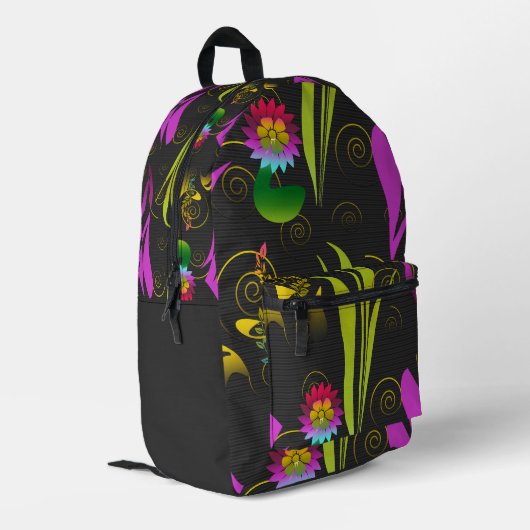 Abstract Floral with Spirals 1 Bedruckter Rucksack (Rückseitige Ecke links)