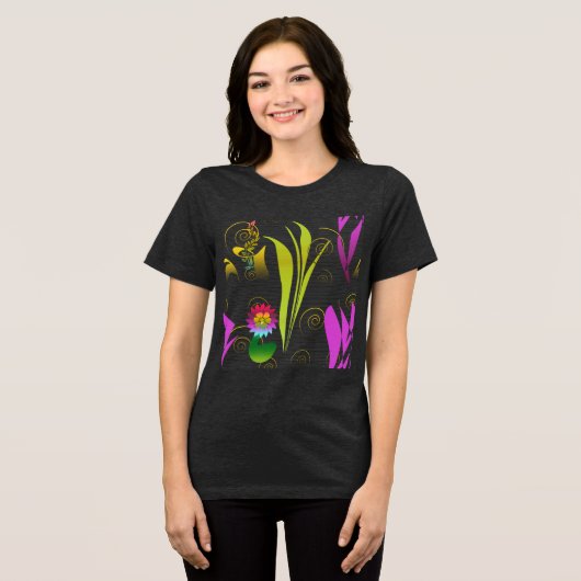 Abstract Floral with Spirals 1 Tri-Blend Shirt (Vorderseite voll)