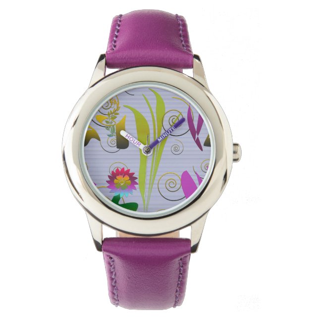 Abstract Floral with Spirals 3 Armbanduhr (Vorderseite)