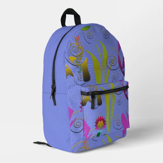 Abstract Floral with Spirals 5 Bedruckter Rucksack (Rückseitige Ecke links)