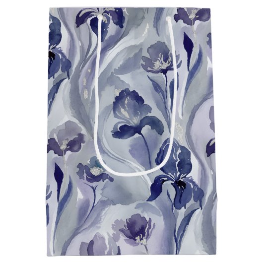 Abstract Flowers Pattern Indigo Purple Iris Mittlere Geschenktüte (Rückseite)
