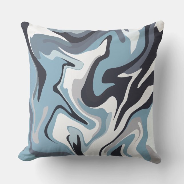 Abstract Fluid Art with Swirling Blue & Grey Tones Kissen (Vorderseite)