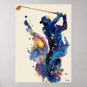 Abstract Fluid Ink Golfer Dynamic Motion Wall Art Poster (Vorne)