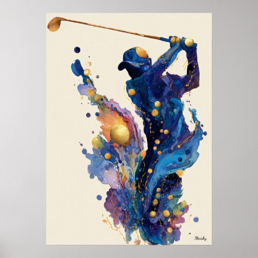 Abstract Fluid Ink Golfer Dynamic Motion Wall Art Poster (Vorne)
