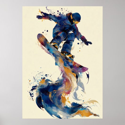 Abstract Fluid Ink Snowboarder Dynamic Motion Art Poster (Vorne)